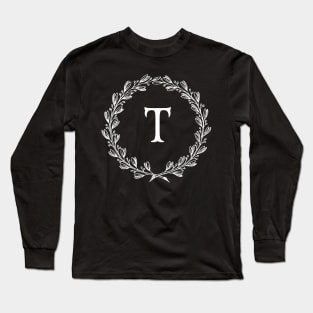 Beautiful Letter T Alphabet Initial Monogram Wreath Long Sleeve T-Shirt